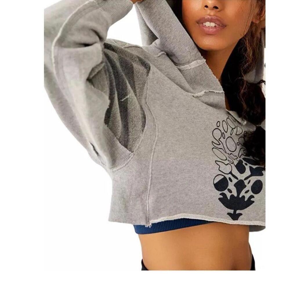 Free People Movement Gray Nights Like This Oversized Cropped Hoodie Size S - Picture 4 of 6